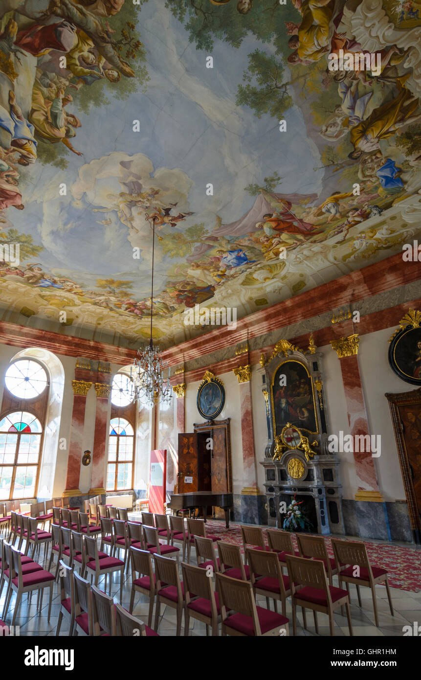 Geras : abbaye Monastère Geras, le plafond est décoré d'une fresque de Paul Troger illustrant la multiplication miraculeuse de pain Banque D'Images