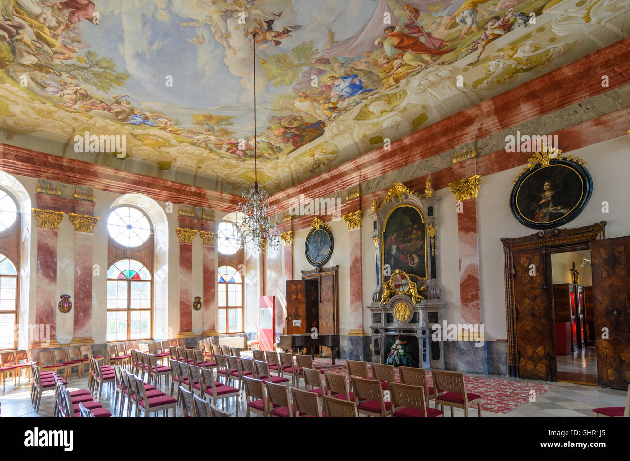 Geras : abbaye Monastère Geras, le plafond est décoré d'une fresque de Paul Troger illustrant la multiplication miraculeuse de pain Banque D'Images