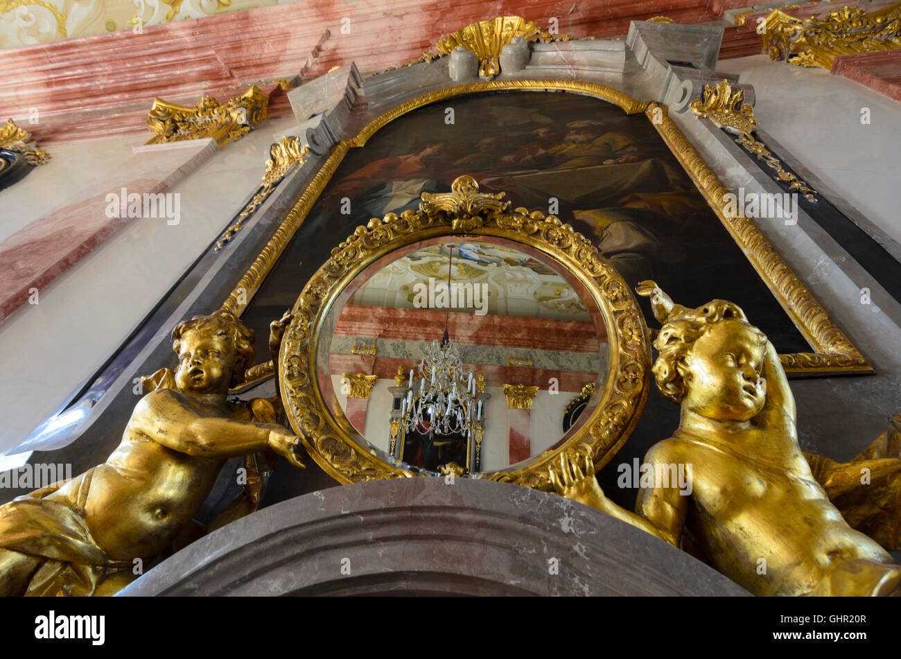 Geras : abbaye Monastère Geras, le plafond est décoré d'une fresque de Paul Troger illustrant la multiplication miraculeuse de pain Banque D'Images