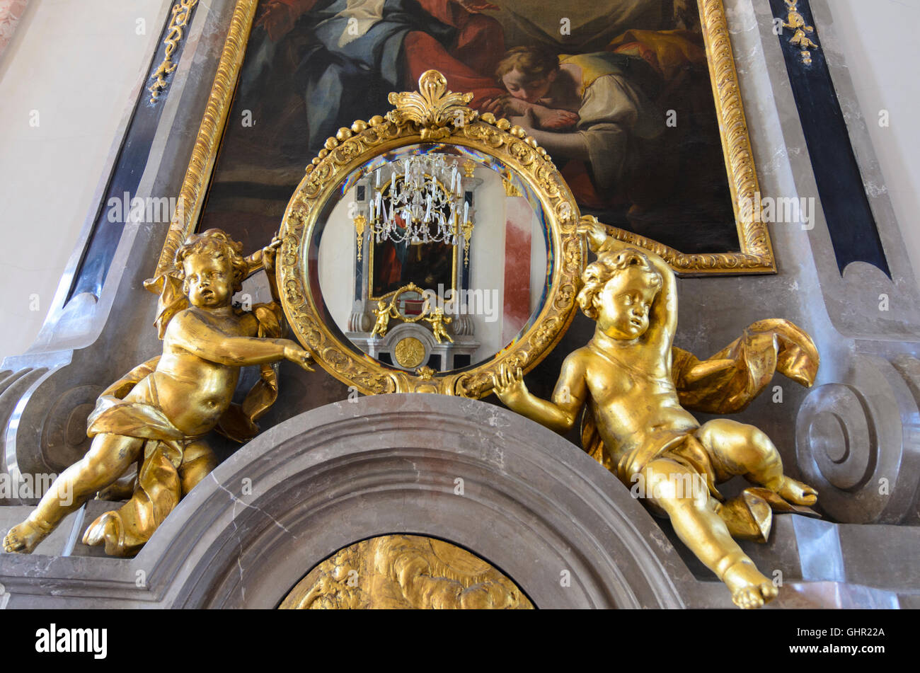 Geras : abbaye Monastère Geras, le plafond est décoré d'une fresque de Paul Troger illustrant la multiplication miraculeuse de pain Banque D'Images
