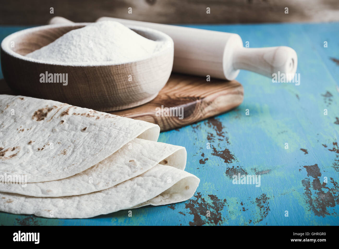 Les tortillas de farine, de style tex-mex, la nourriture mexicaine Banque D'Images