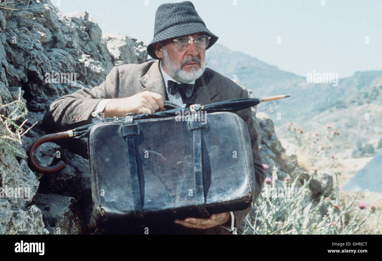 Indiana Jones und der letzte Kreuzzug indi' 'begibt sich nach Venedig, wo er zusammen mit der attraktiven und liebreizenden Archäologin Elsa Schneider auf einer weiteren Grabplatte den entscheidenden Hinweis auf den Fundort des Grals 8.2. Doch statt des Grals muss indi' 'nun seinen Vater suchen, le professeur Henry Jones (SEAN CONNERY), der nach dem les Verbleib Pokals legendären des forschte und seither ist verschwunden. Regie : Steven Spielberg aka. Indiana Jones et la dernière croisade Banque D'Images