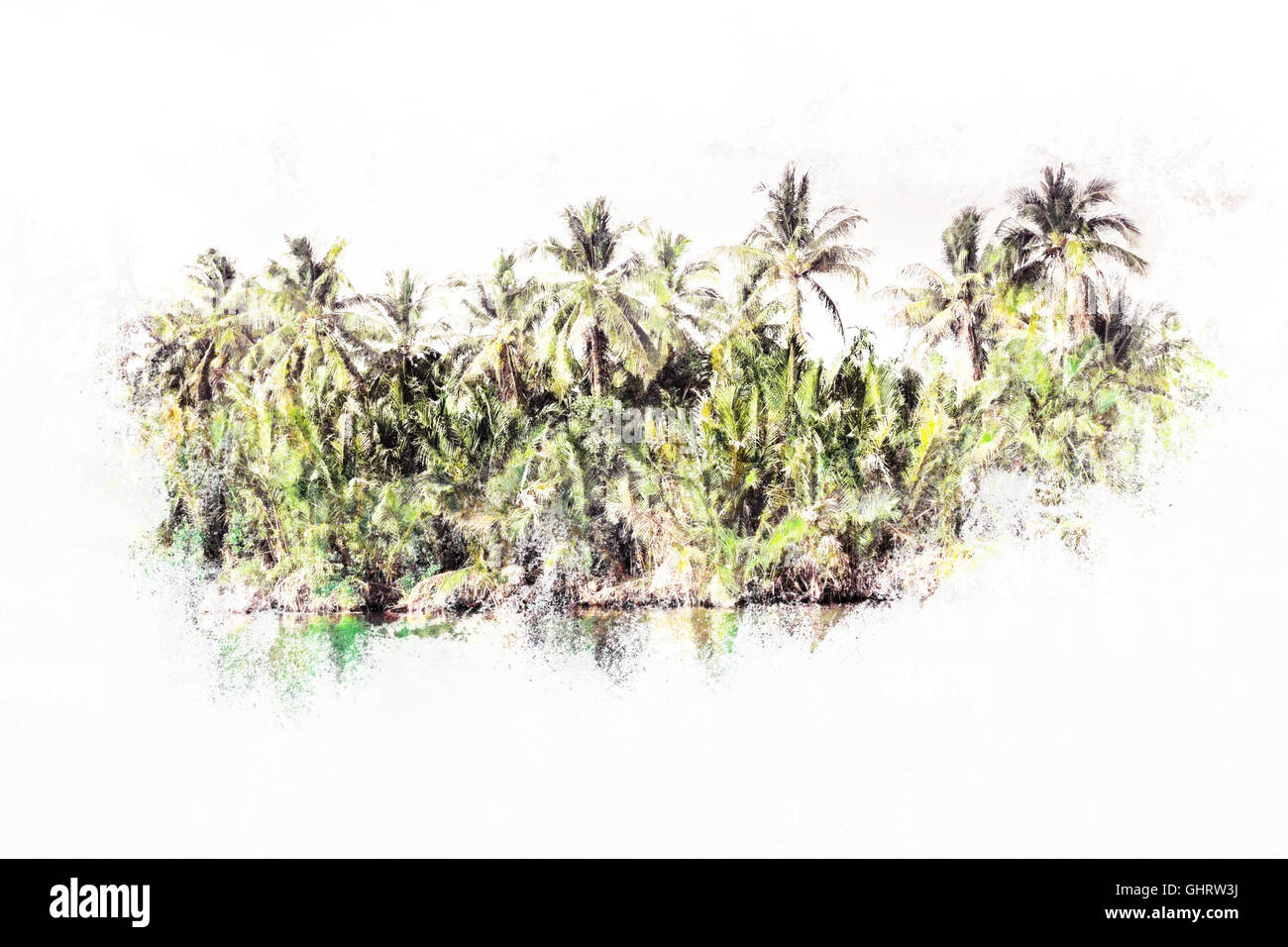 Palmiers sur mer à belle journée ensoleillée. Banque D'Images