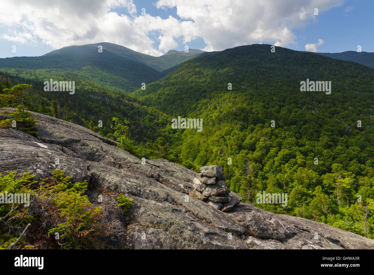 Jusqu'à la vallée du ruisseau Snyder vers le Mont Madison et le Mont Adams, de l'Inlook Trail in Randolph, New Hampshire en Banque D'Images