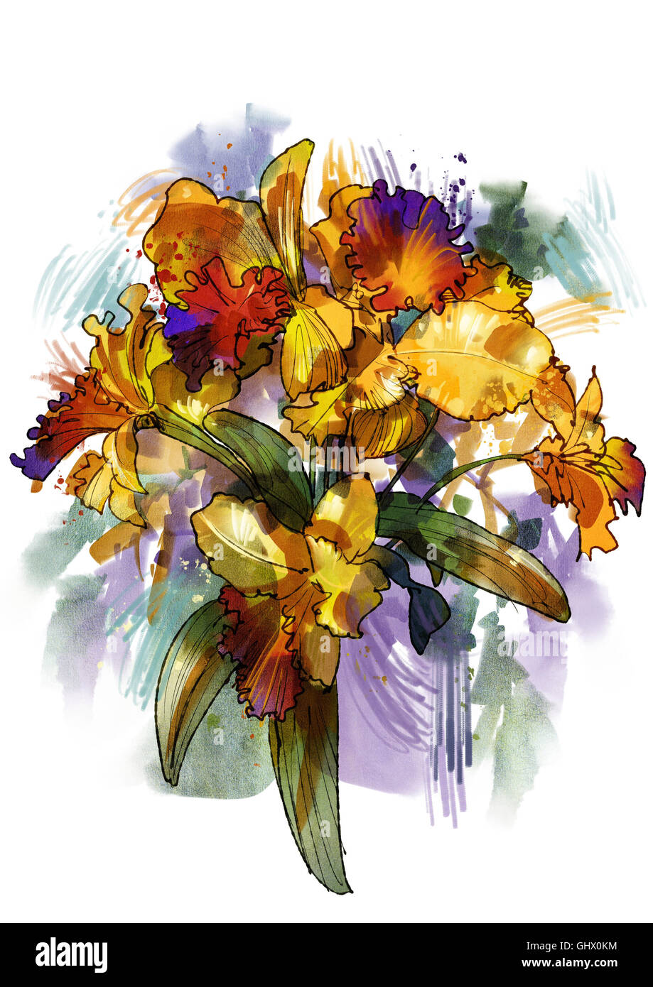 Résumé des fleurs sur fond blanc.digital painting Banque D'Images