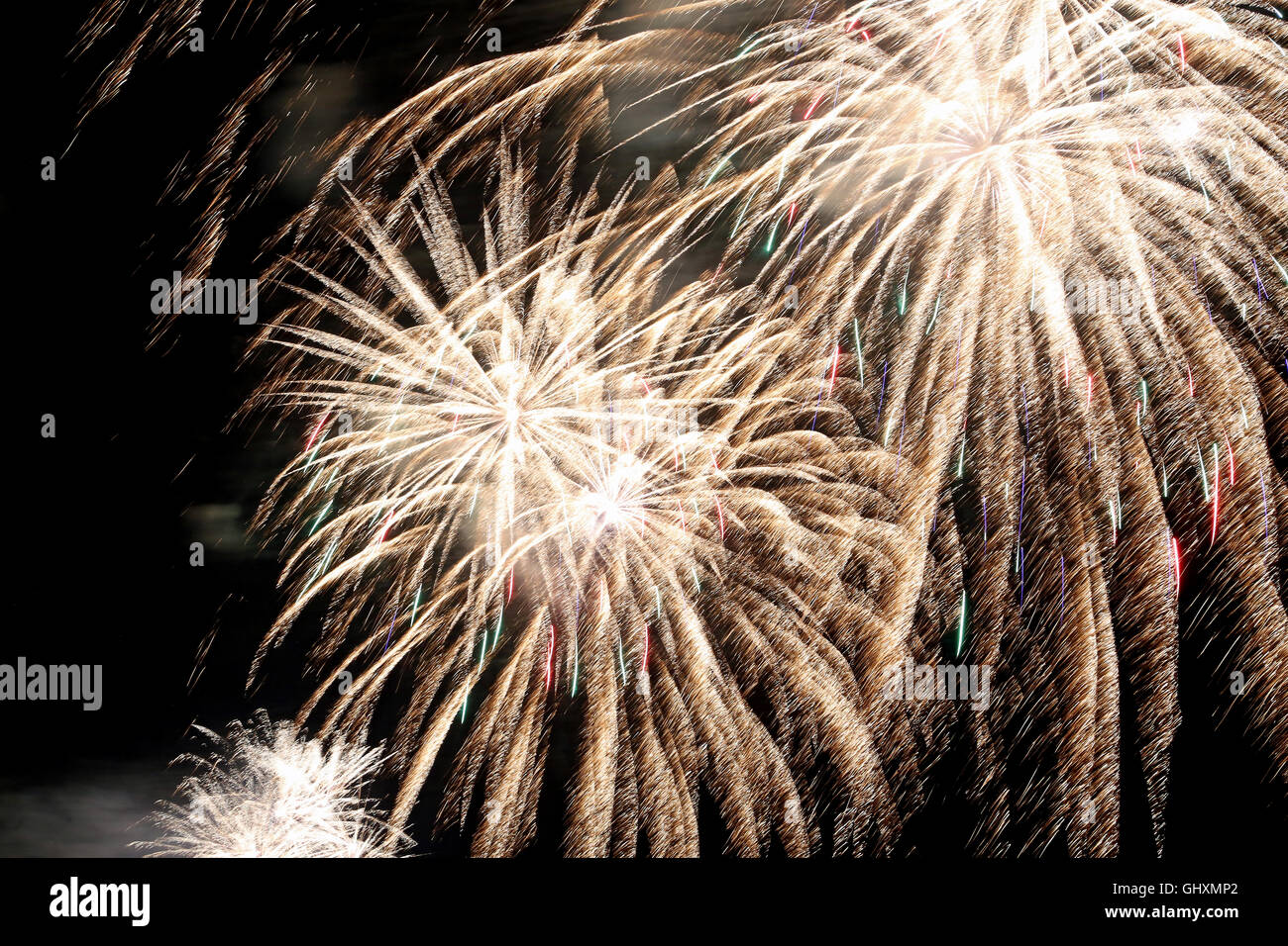 Grand feu d'artifice de couleurs dans le ciel sombre Banque D'Images