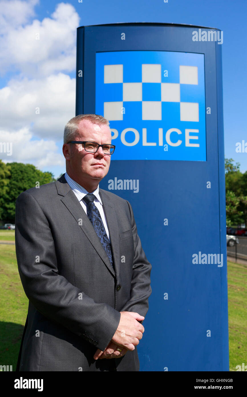Edinburgh, Royaume-Uni. Conférence de presse de la police portrait du détective inspecteur-chef Keith Hardie. Pako Mera. Banque D'Images