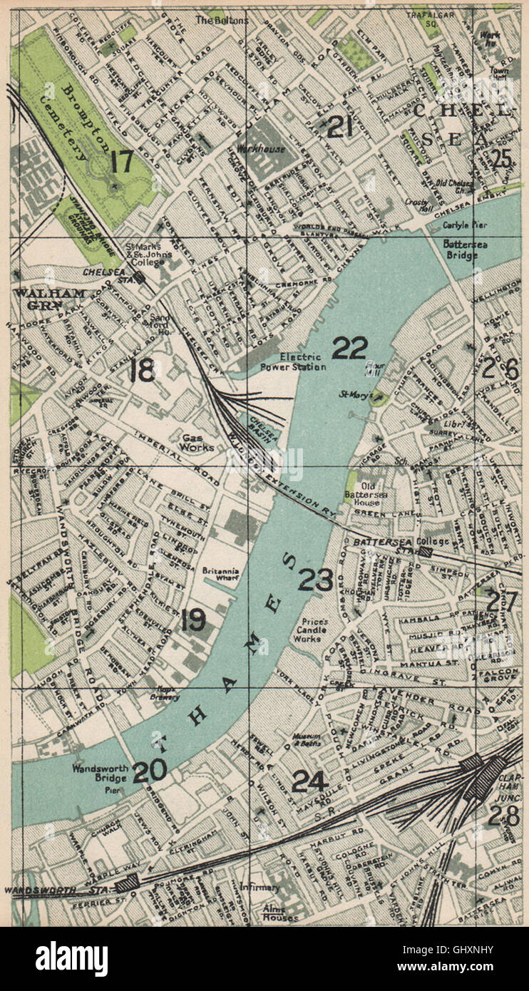 Londres SW. Walham Green Chelsea Brompton Clapham Junction Wandsworth, 1935 map Banque D'Images
