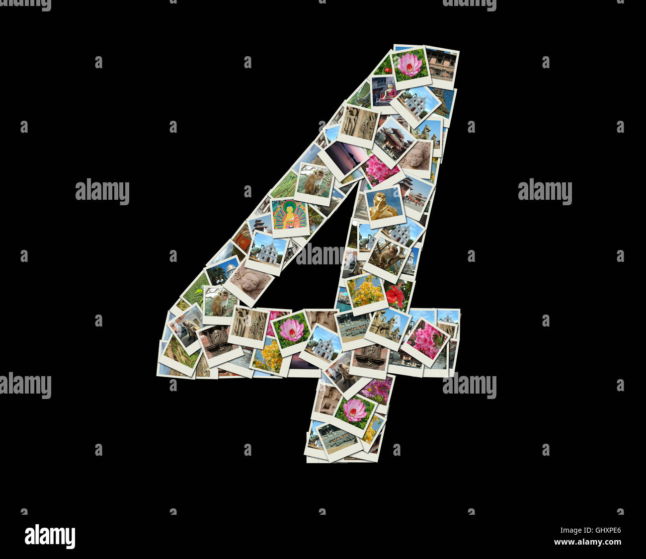 Forme de '4' de la figure fait comme collage de photos de voyage Banque D'Images
