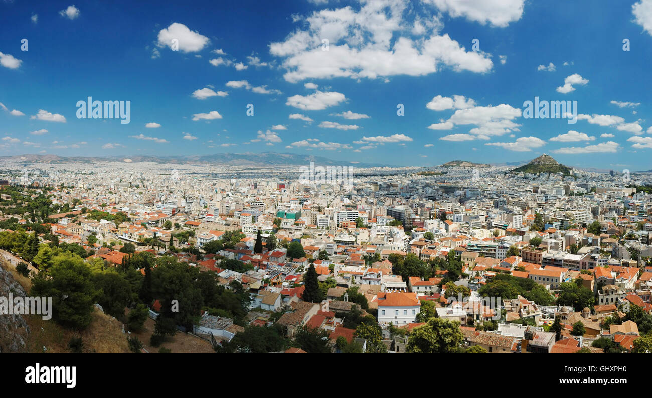 Panorama de la mégalopole de la colline de l'acropole d'Athènes, Grèce Banque D'Images