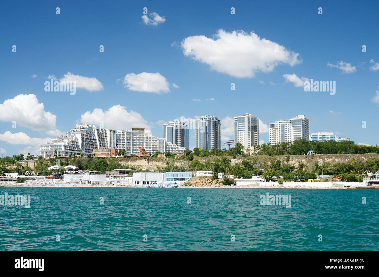 Odessa Ville mer avec de nouveaux quartiers urbains, l'Ukraine.Vue de l'eau Banque D'Images