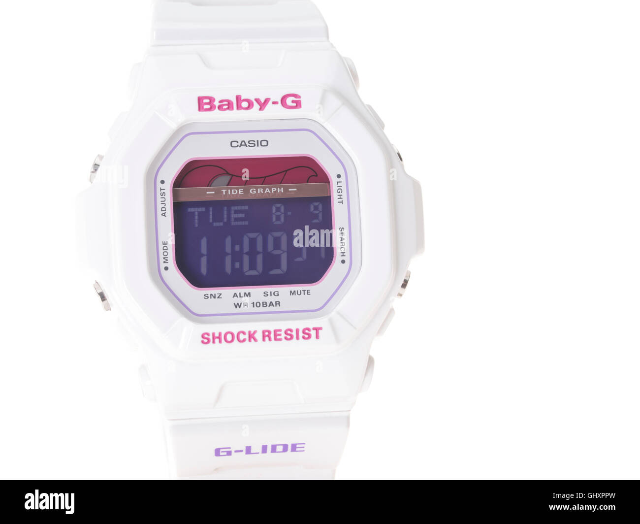 Casio Baby-G G-Shock montre sport numérique avec tide graph Banque D'Images