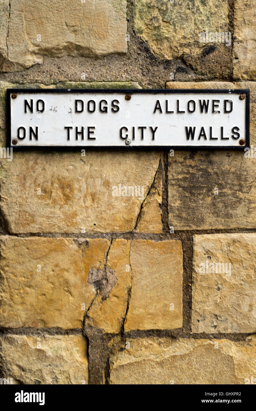 Chiens non admis sur les murs de la ville, City of York, Yorkshire, UK Banque D'Images