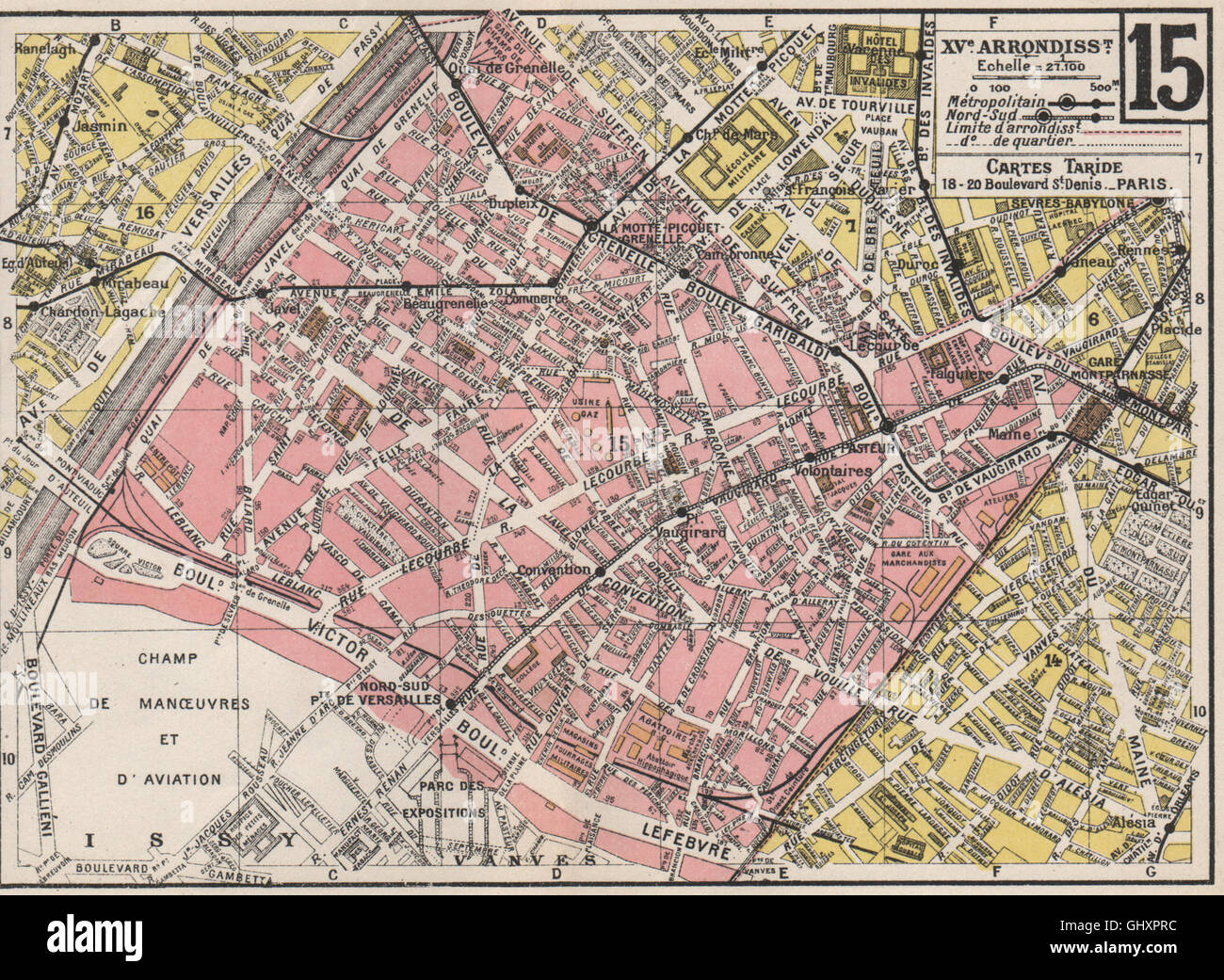 PARIS. 15e 15e XVe. Arrondissement. Vaugirard. TARIDE, 1926 carte vintage Banque D'Images PARIS. 15e 15e XVe. Arrondissement. Vaugirard. TARIDE, 1926 carte vintage Banque D'Images