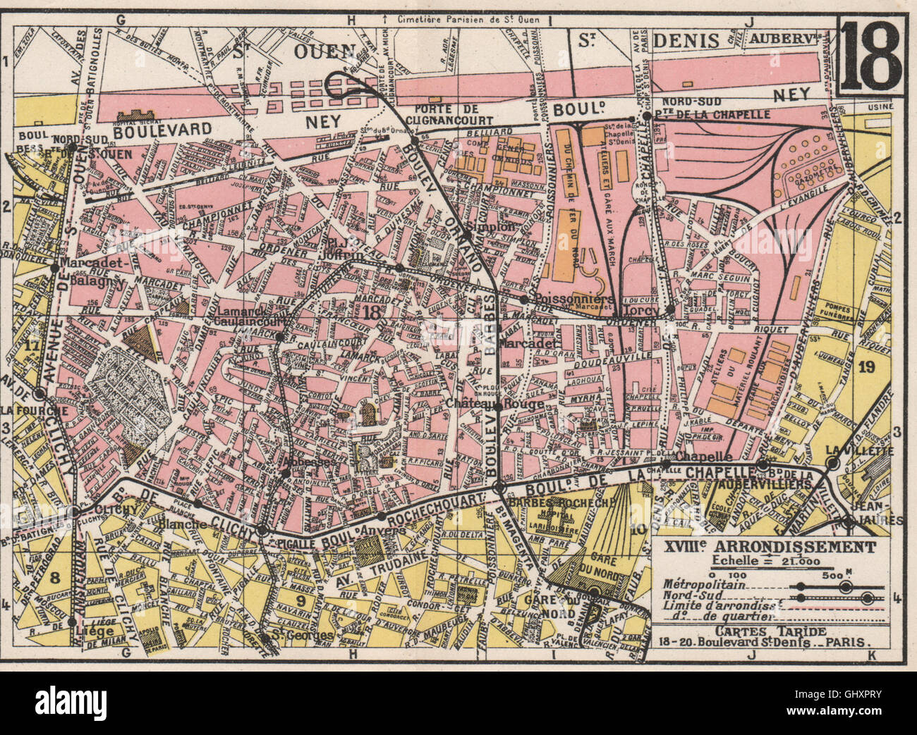 PARIS. 18e 18e XVIIIe. Arrondissement. Butte-Montmartre. Ancienne carte TARIDE, 1926 Banque D'Images