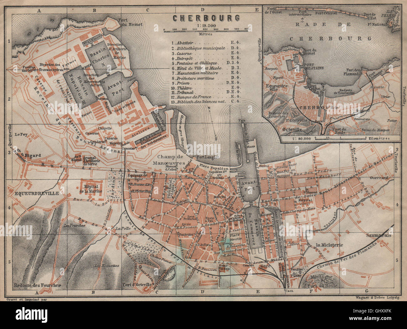 Ville de Cherbourg ville plan de la ville. Manche. Rade de Cherbourg, 1909 Carte du site Banque D'Images
