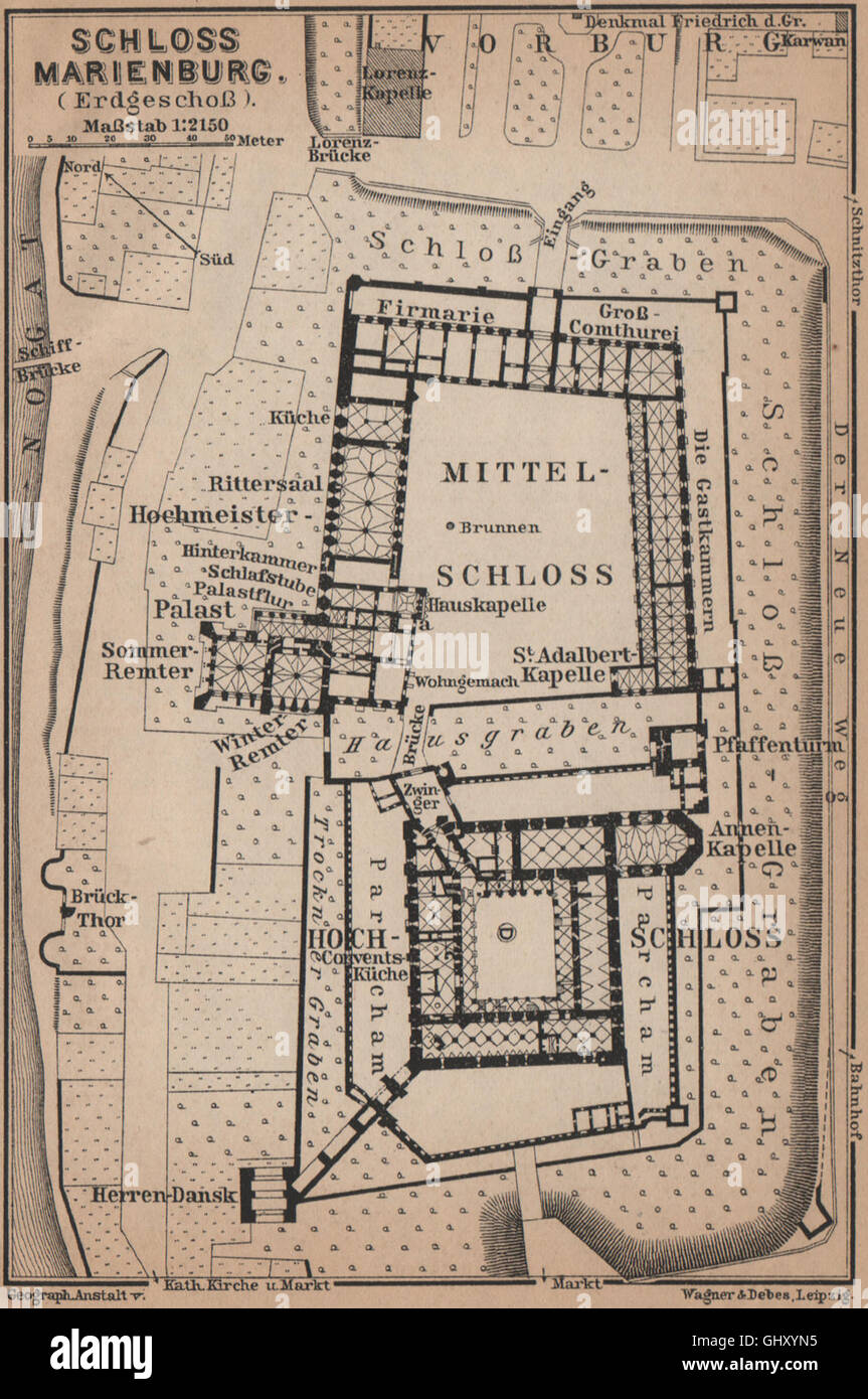 Le ZAMEK W MALBORKU. Ordensburg Marienburg. Château de Malbork plan. Pologne, 1900 map Banque D'Images