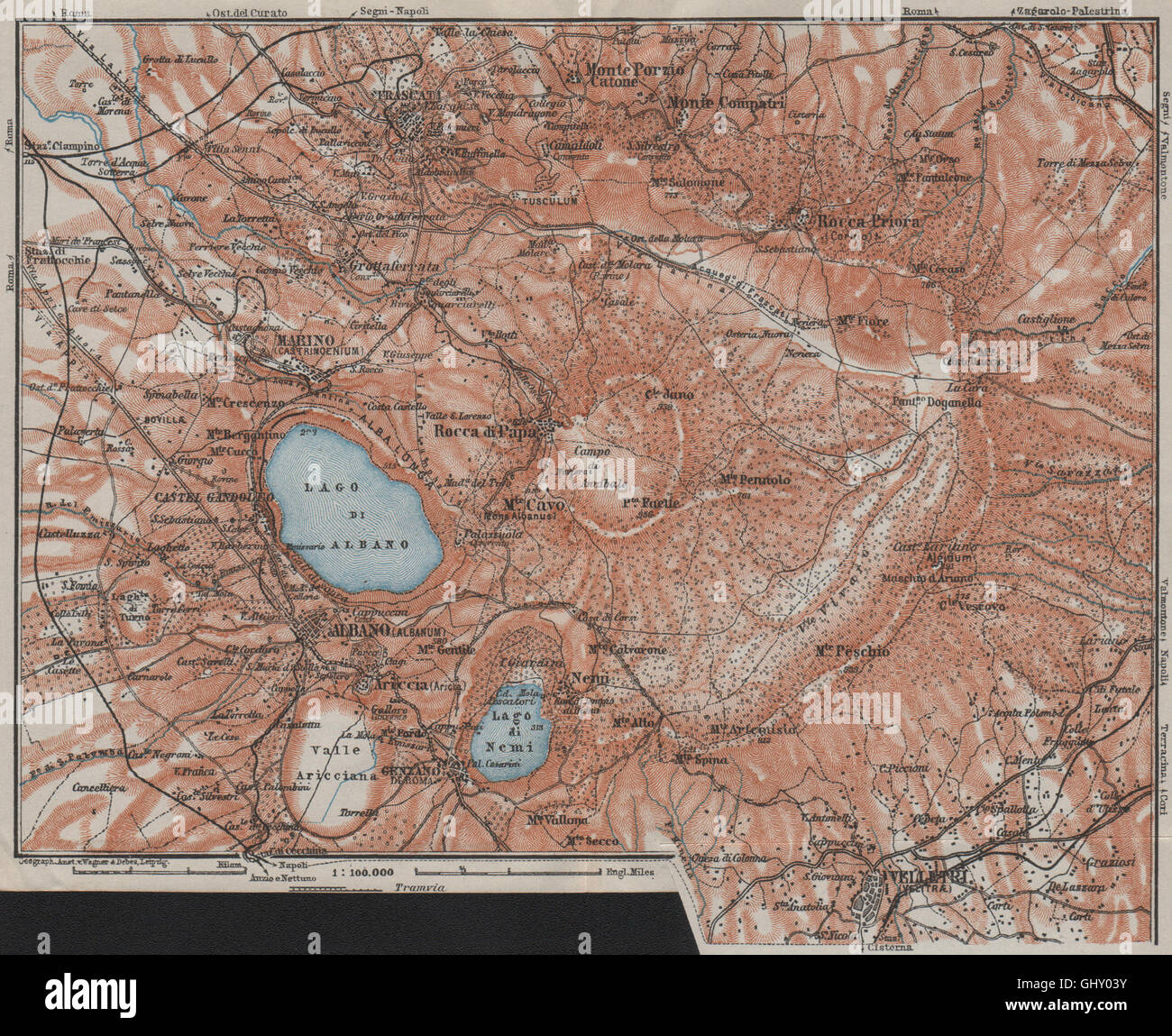L'ALBAN HILLS. Colli Albani. Monte Cavo. Topo-map. Frascati, Velletri, 1909 Banque D'Images