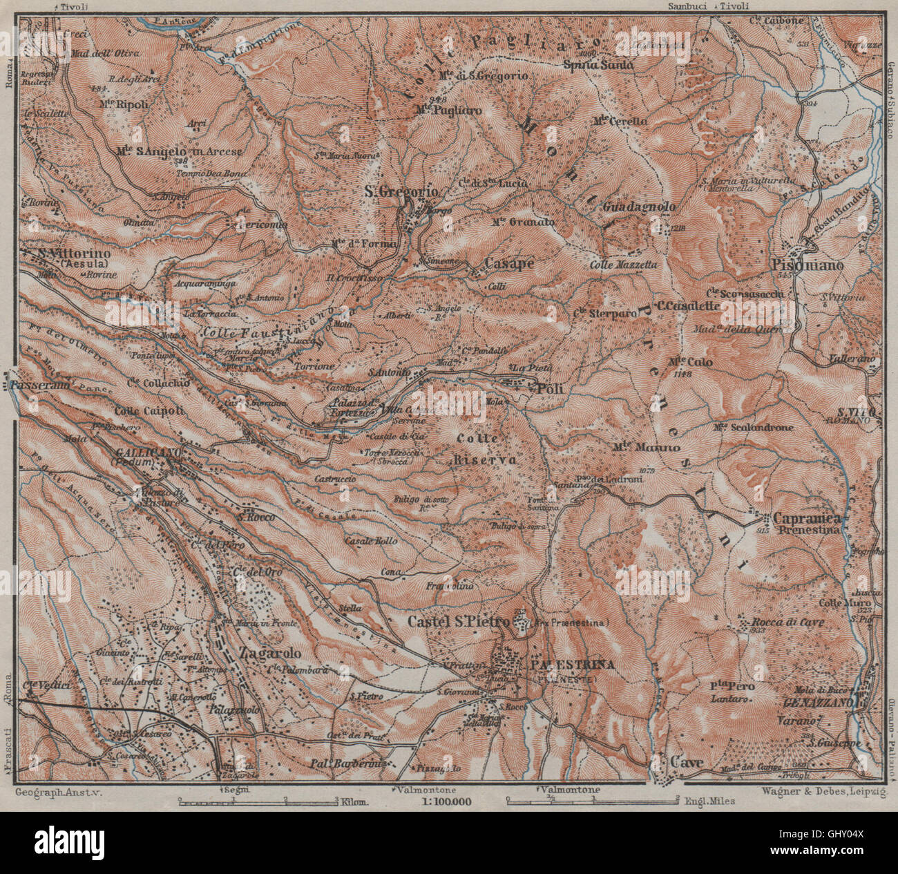 SABINA. Palestrina Pisoniano Monte Prenestini topo-map. Italie mappa, 1909 Banque D'Images