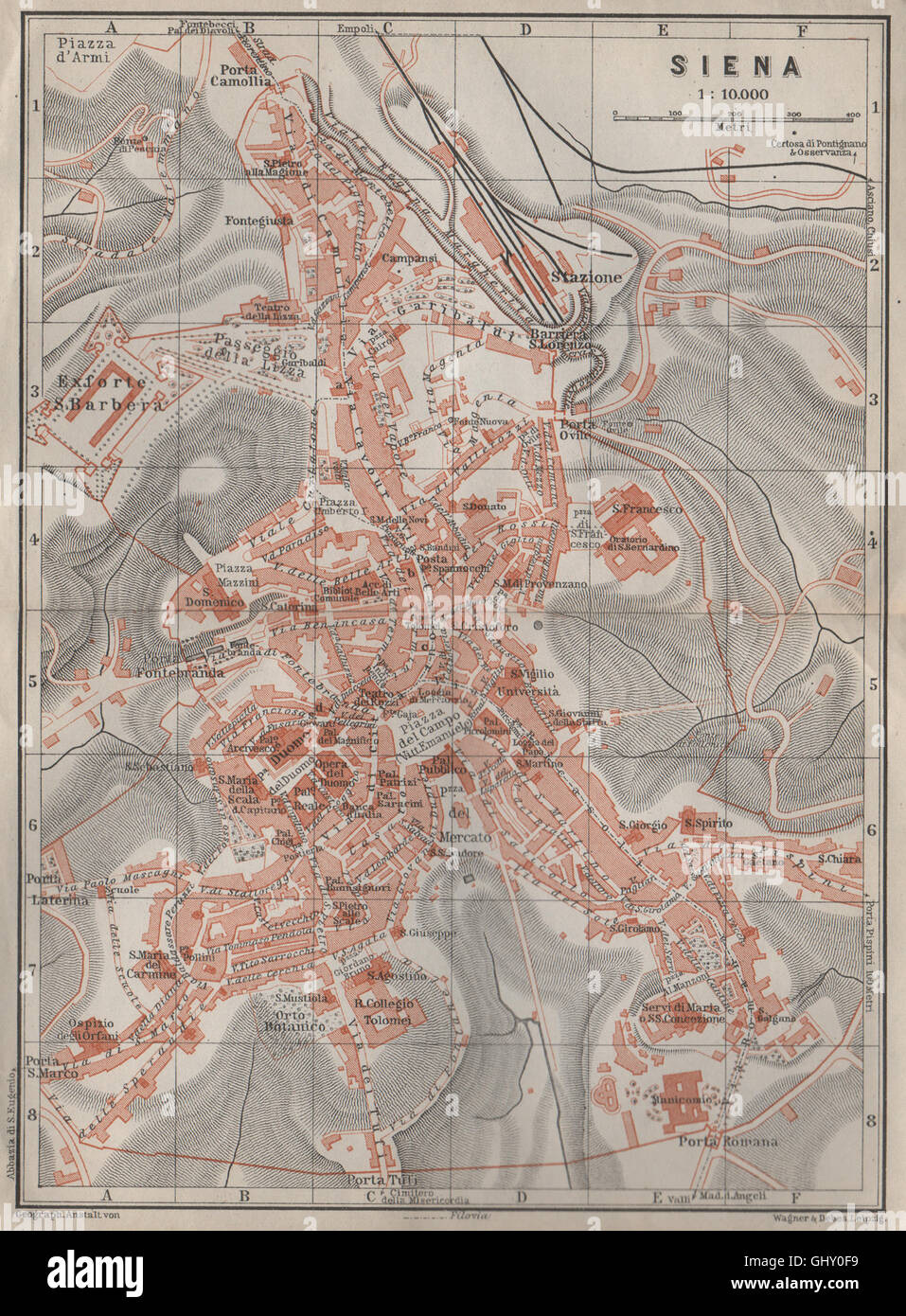 Sienne ville antique piano urbanistico plan de ville. Italie Italia mappa, 1909 Banque D'Images