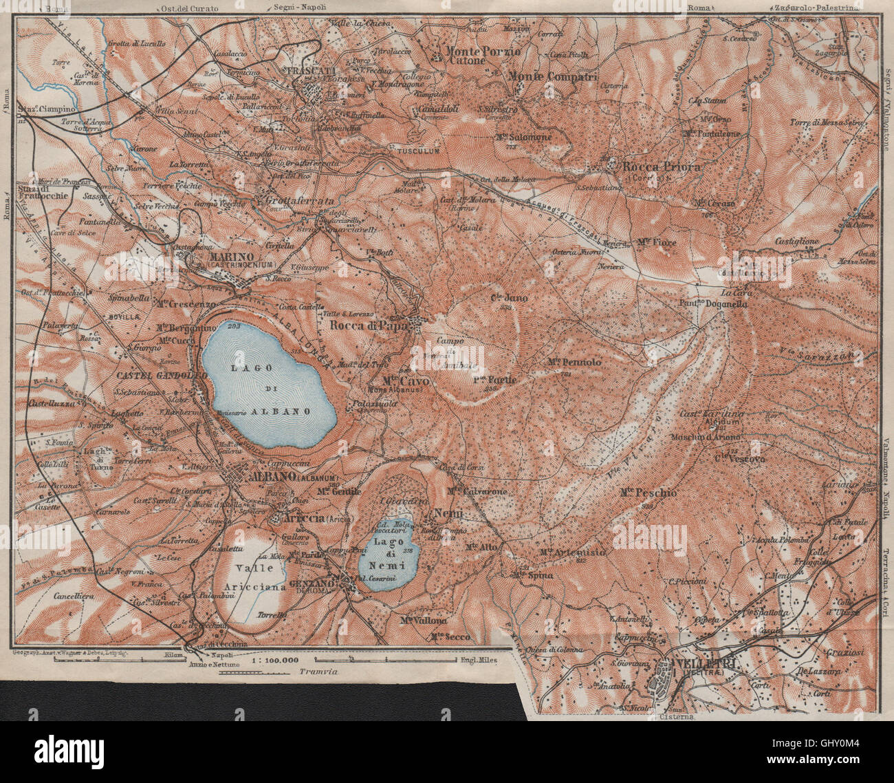 ALBAN HILLS. Colli Albani. Monte Cavo. Topo-map. Frascati, Velletri, 1909 Banque D'Images