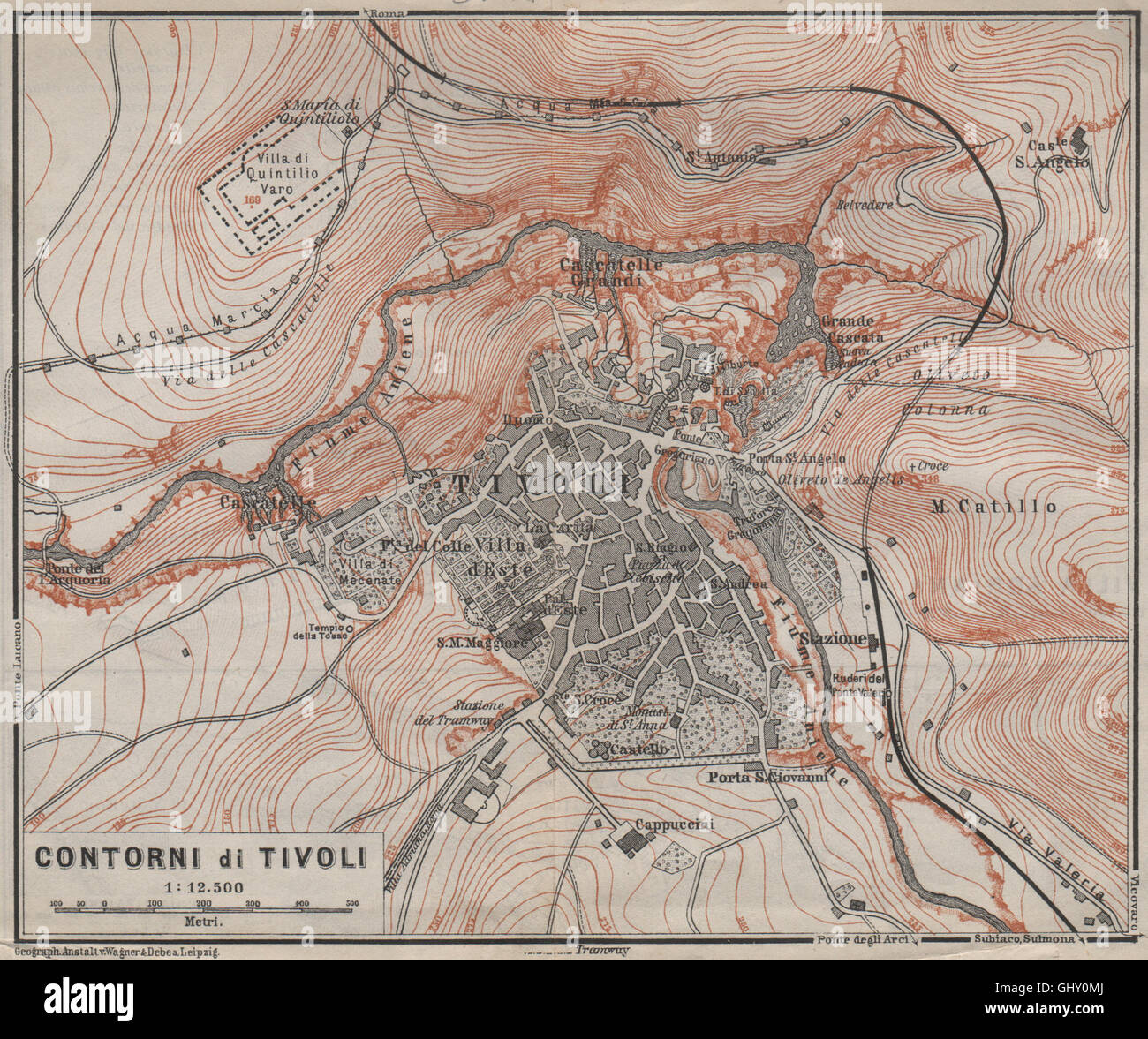 & Environs Tivoli. Contorni di Tivoli. Italie Italia mappa. 1909 BAEDEKER, Banque D'Images