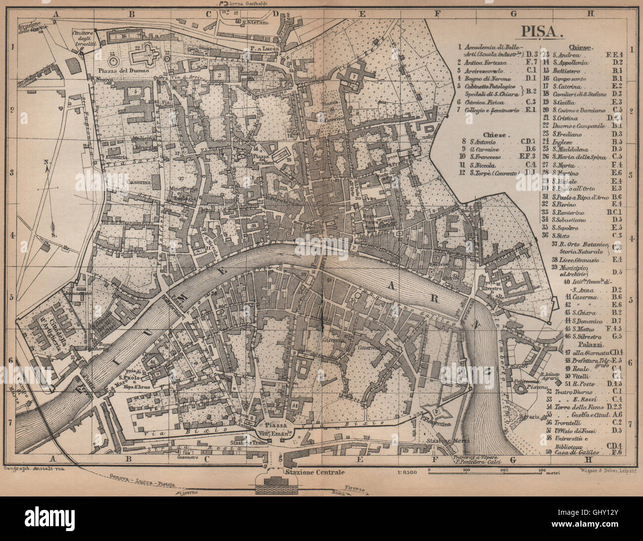 Pise Ville Antique Piano Urbanistico Plan De Ville Italie Mappa 15 Baedeker Photo Stock Alamy