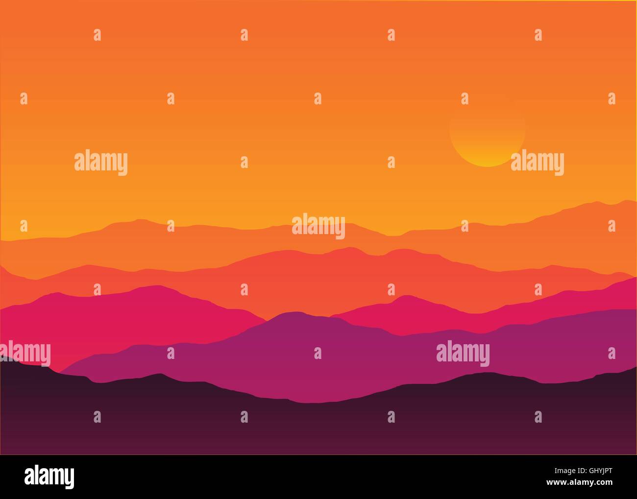 Résumé fond silhouette au coucher du soleil paysage de montagne, l'heure du crépuscule, vector illustration Illustration de Vecteur