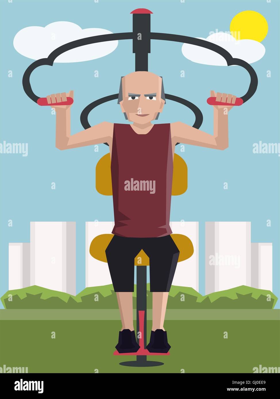 Vieil homme de faire de sport en plein air - colorful cartoon vector illustration Illustration de Vecteur