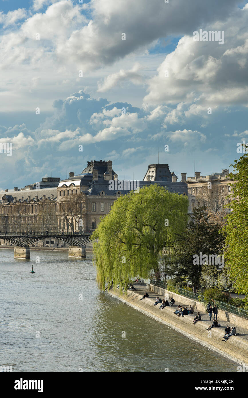 L'Île de la Cité, le Pont des Arts et palais du Louvre, Paris, France Banque D'Images