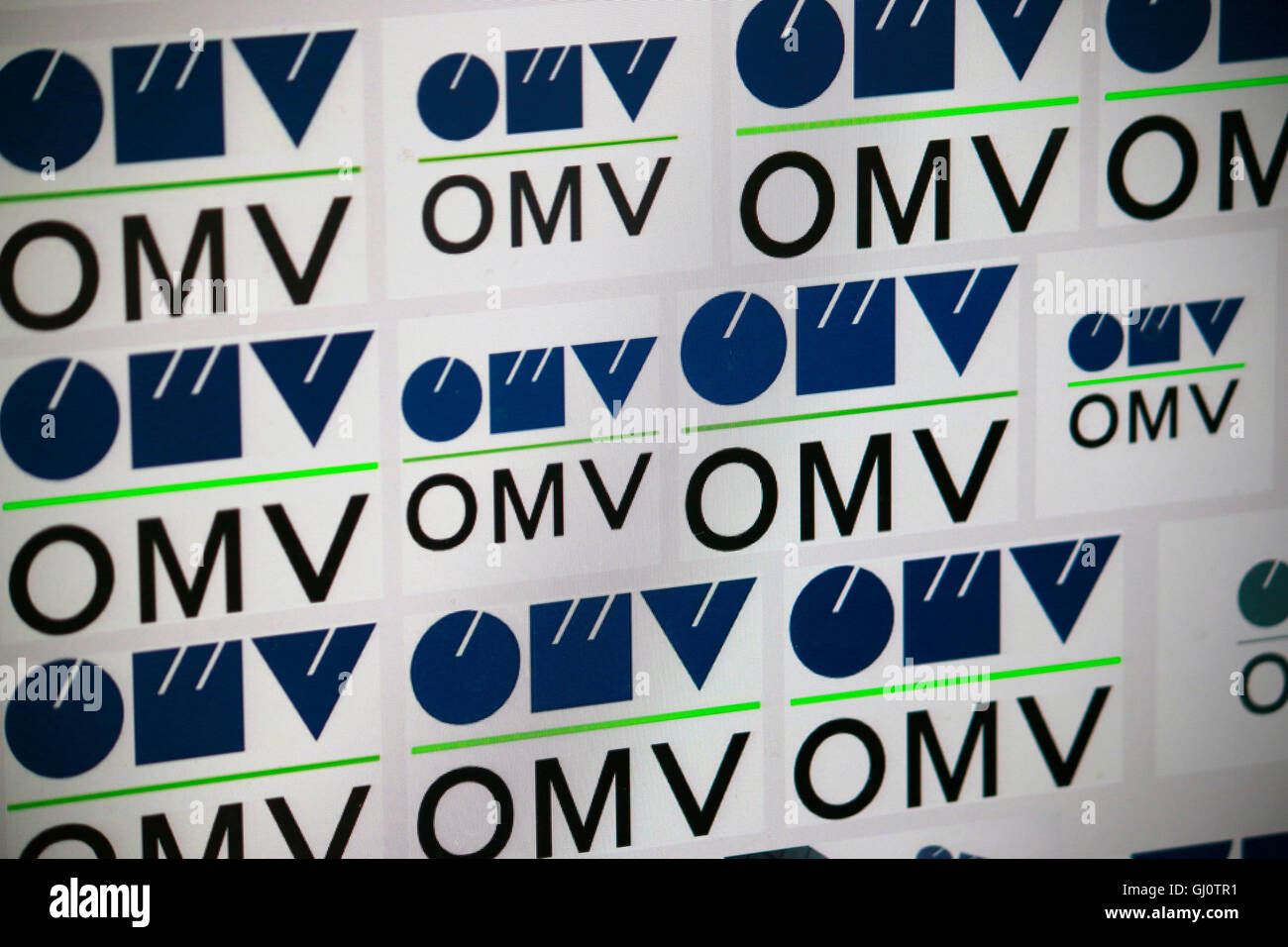 Loge der Marke 'OMV', Berlin. Banque D'Images