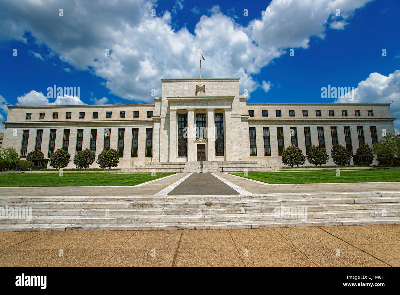 Marriner S. Eccles, Federal Reserve Board Building est situé à Washington D.C., USA. Il a été conçu par Paul Philippe Cret et construit en 1937. Il était auparavant appelé Bâtiment de la Réserve fédérale. Banque D'Images