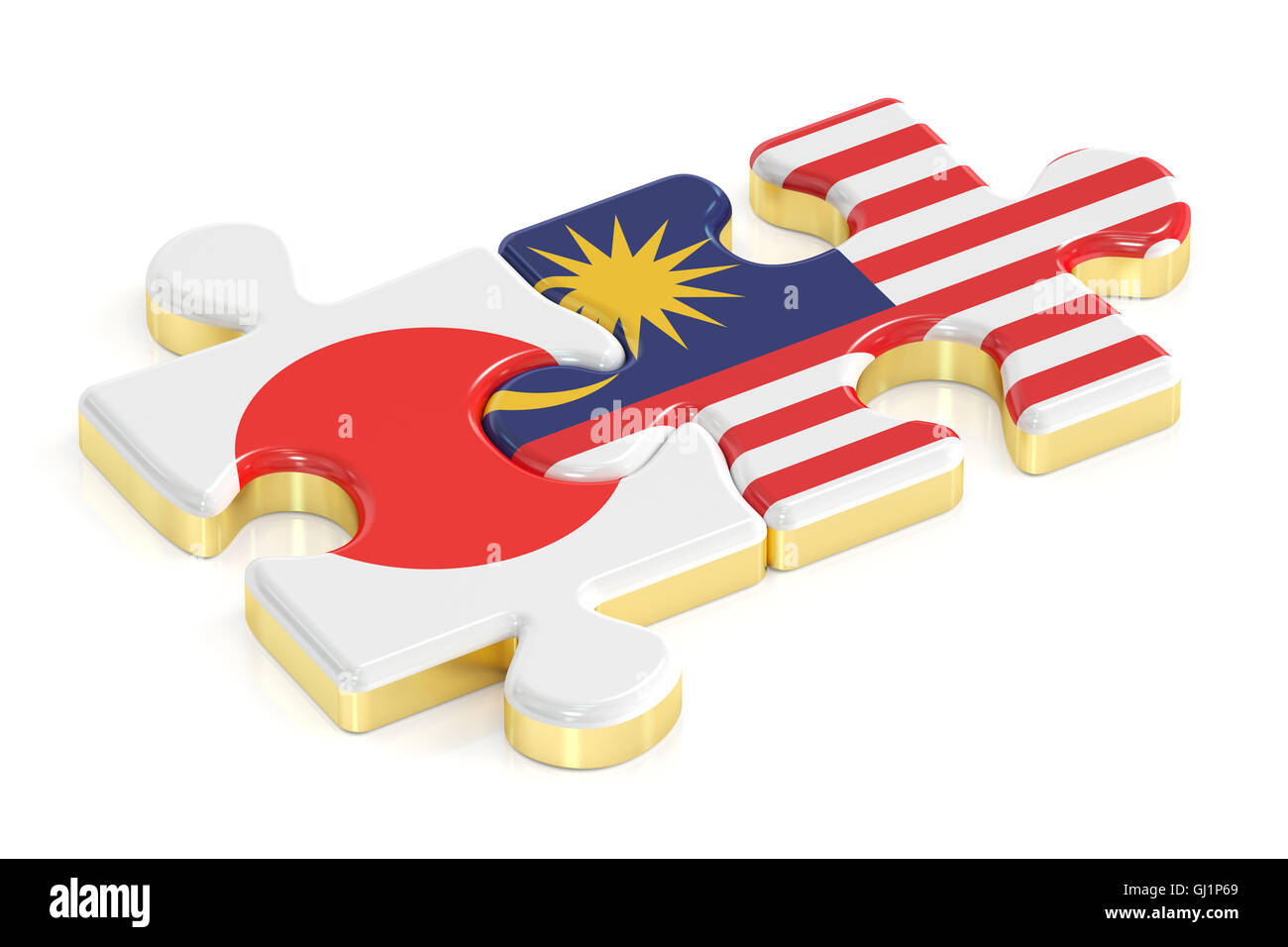 Le Japon et la Malaisie puzzles de drapeaux, rendu 3D Banque D'Images