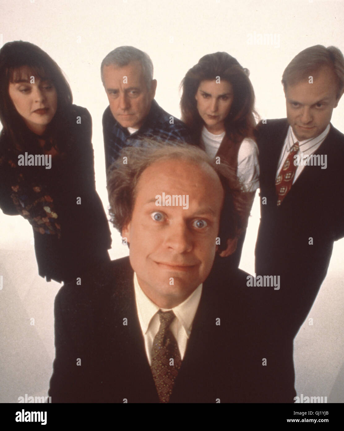 FRASIER im Bild : Daphné (JANE feuillage), Vater Martin (JOHN MAHONEY), Roz (PERI GILPIN) und Bruder Niles (DAVID HYDE PIERCE) Handy Unterschlupf Kelsey Grammer (Frasier (aka). Série de comédie Banque D'Images