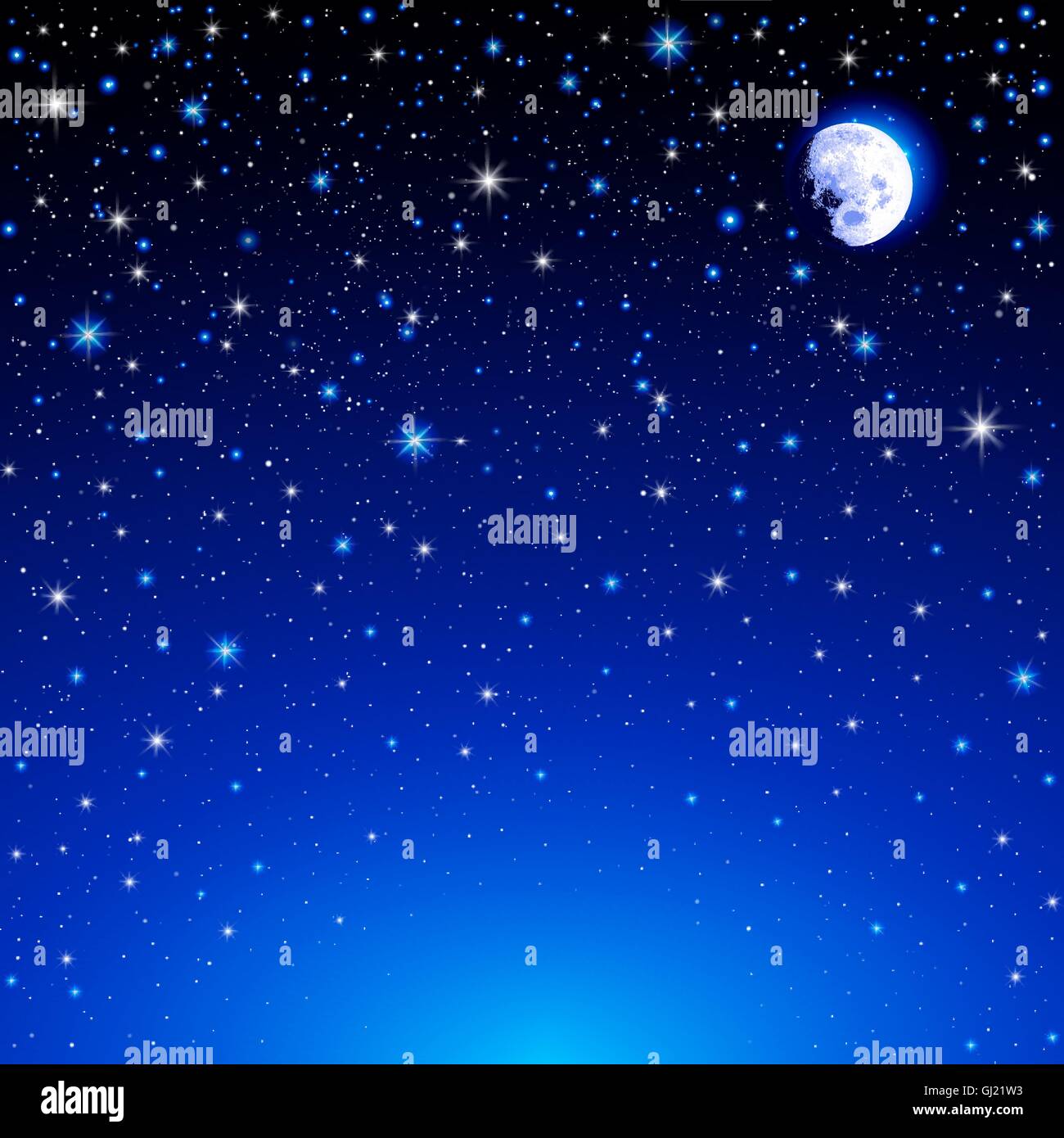 Vector illustration d'un ciel de nuit, avec la lune et beaucoup d'étoiles. Illustration de Vecteur