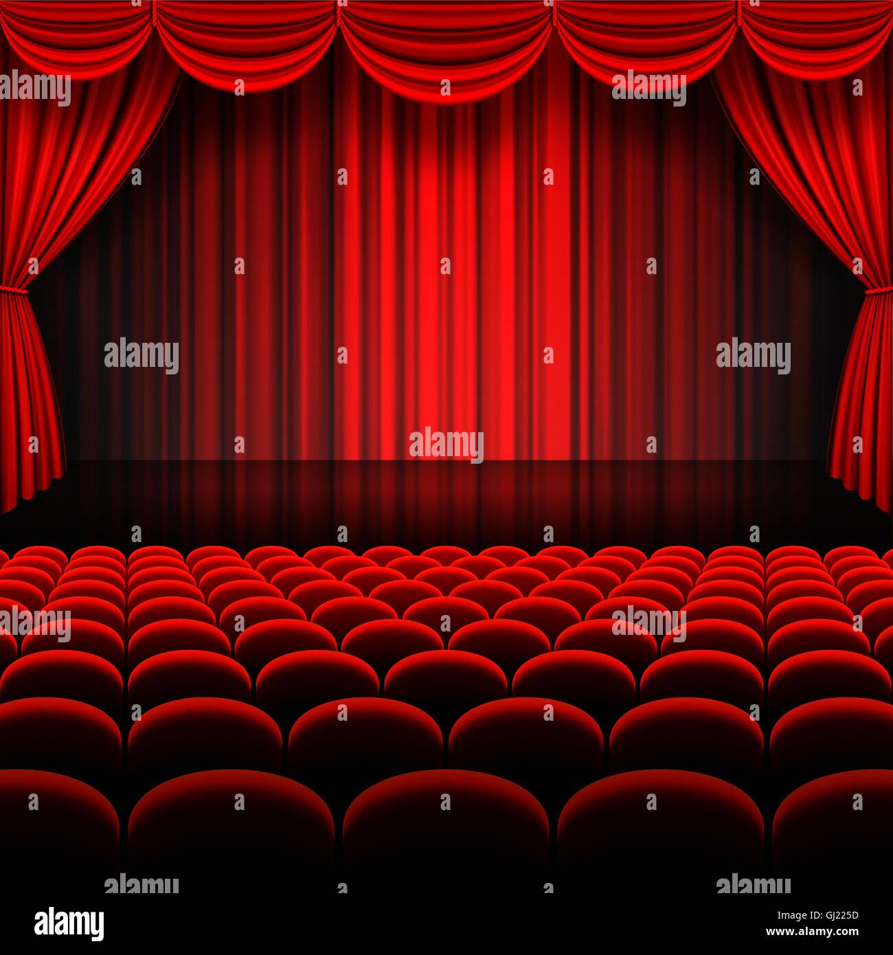 Un vecteur des illustrations d'une scène de théâtre avec des rideaux de scène complet rouge Illustration de Vecteur