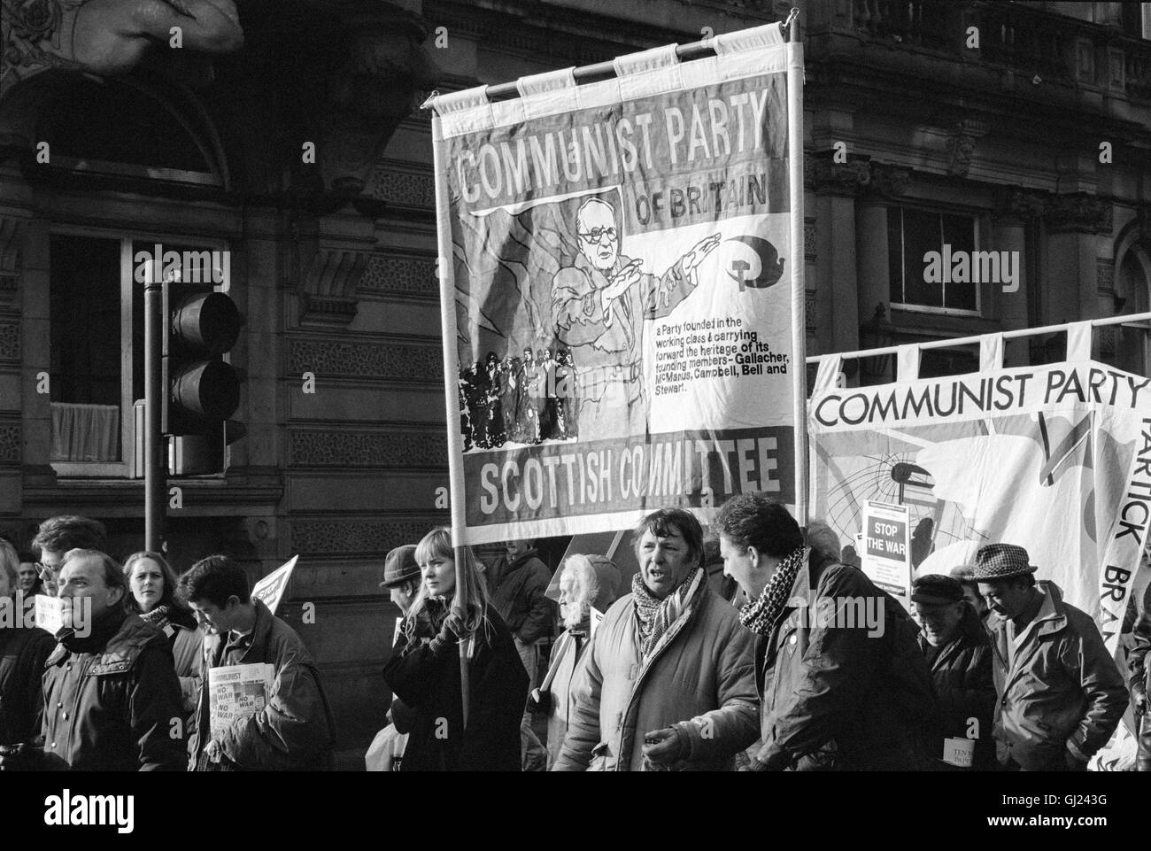 Le Parti Communiste marchant à l'appui du mouvement anti-guerre protester contre la guerre dans le golfe, Glasgow 1991 Banque D'Images