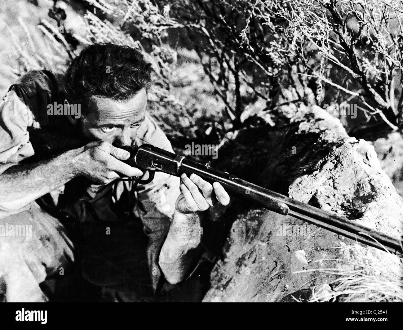 DER SCHATZ DER Sierra Madre- völlig abgebrannt ist der Amerikaner Dobbs im mexikanischen Tampico gelandet. Zusammen mit seinem Landsmann Curtin und alten dem Schürfer Howard macht er sich auf in den Bergen, um zu suchen nach Gold. Mißerfolgen anfänglichen nach werden sie fündig. Je Aber Sie mehr von dem kostbaren zusammenkratzen gespannter Edelmetall, desto wird die Atmosphäre zwischen ihnen ... HUMPHREY BOGART - Dobbs Regie : John Huston aka. Trésor de la Sierra Madre Banque D'Images