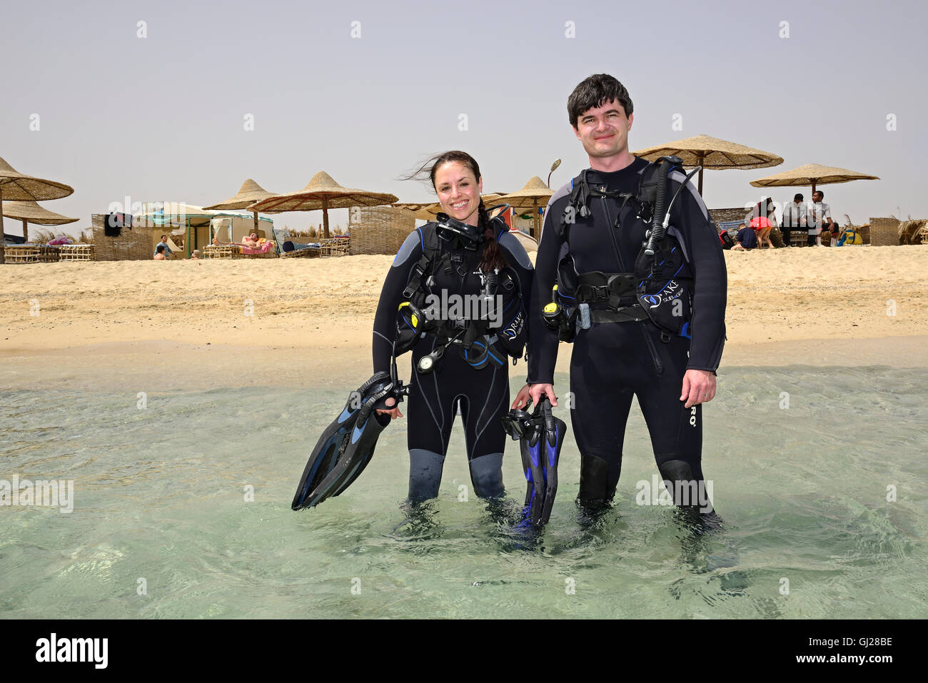 Plongée sous marine sur une plage de sable fin, El Quseir, Red Sea, Egypt, Africa Banque D'Images