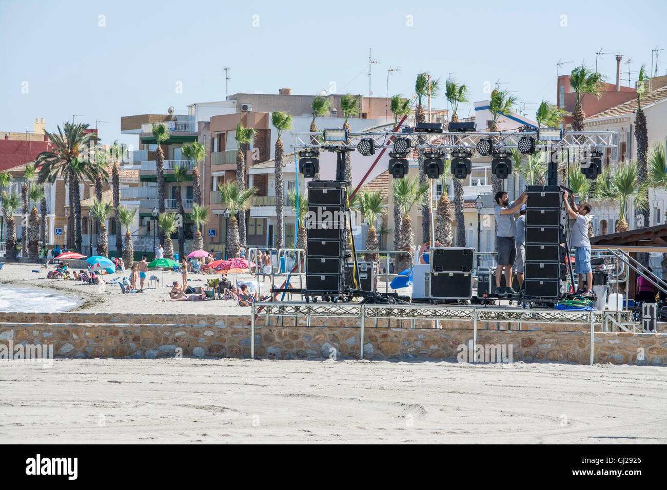 Système de son stade et sur la plage sur la plage de Los Alcazares Murcia, Espagne Banque D'Images