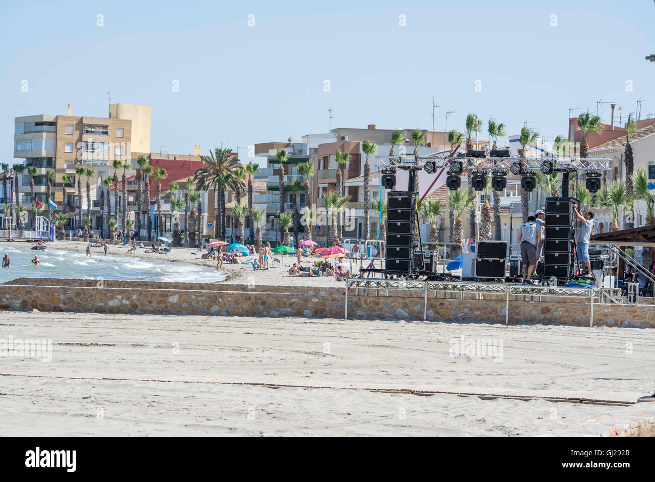 Système de son stade et sur la plage sur la plage de Los Alcazares Murcia, Espagne Banque D'Images