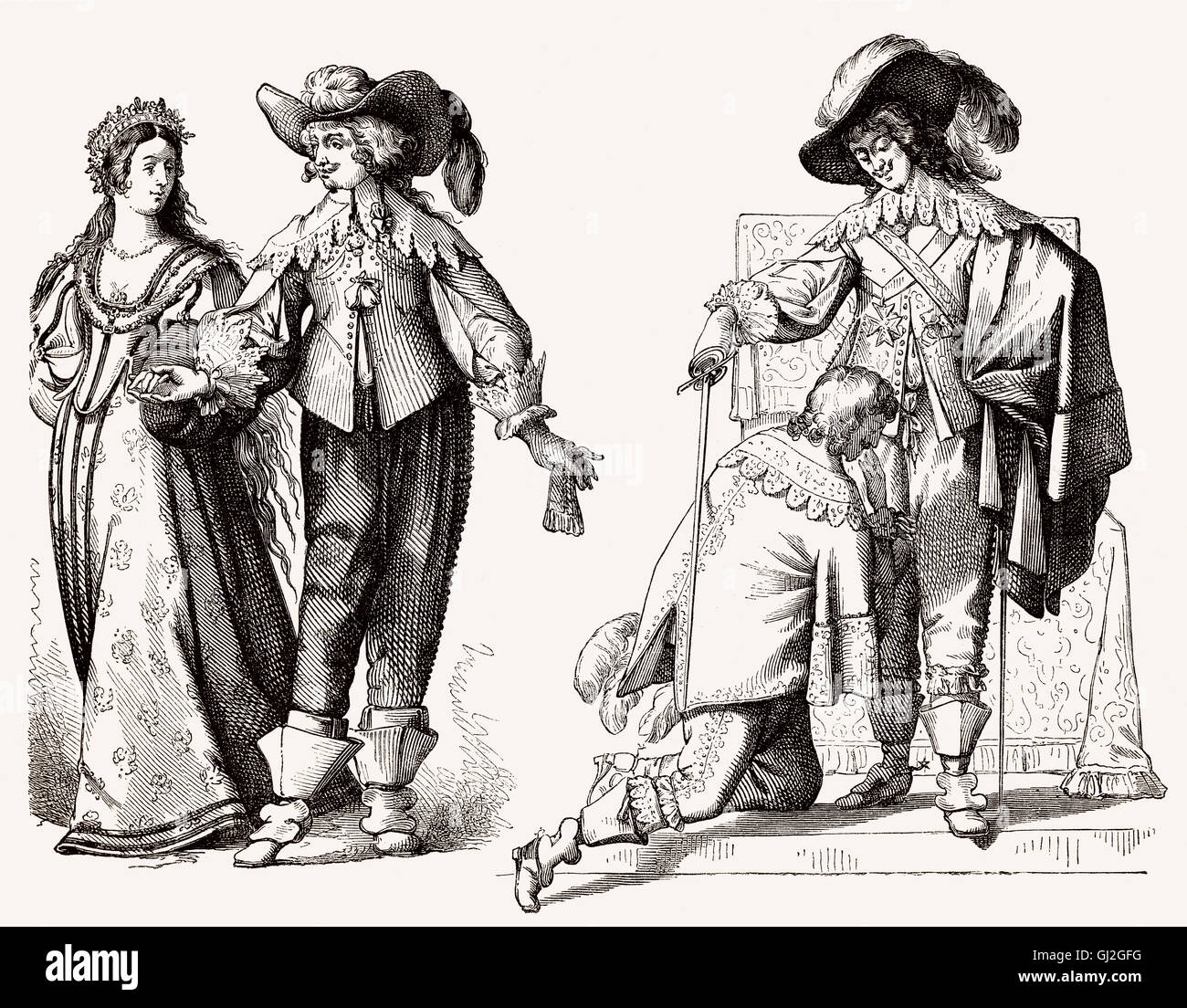 Costumes français, 17e siècle Banque D'Images