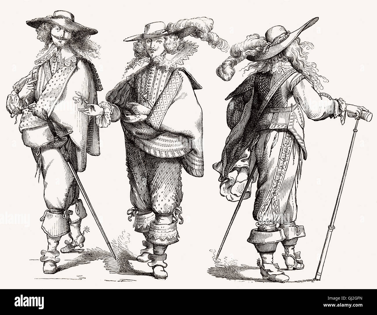 Costumes français, 17e siècle Banque D'Images