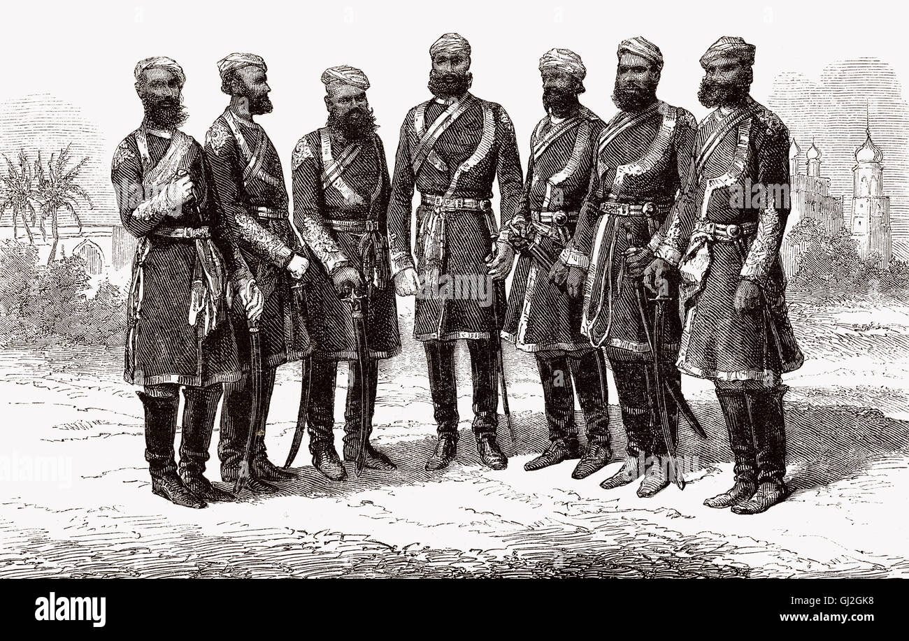 Les officiers de cavalerie du Punjab, en Inde, 19e siècle Banque D'Images