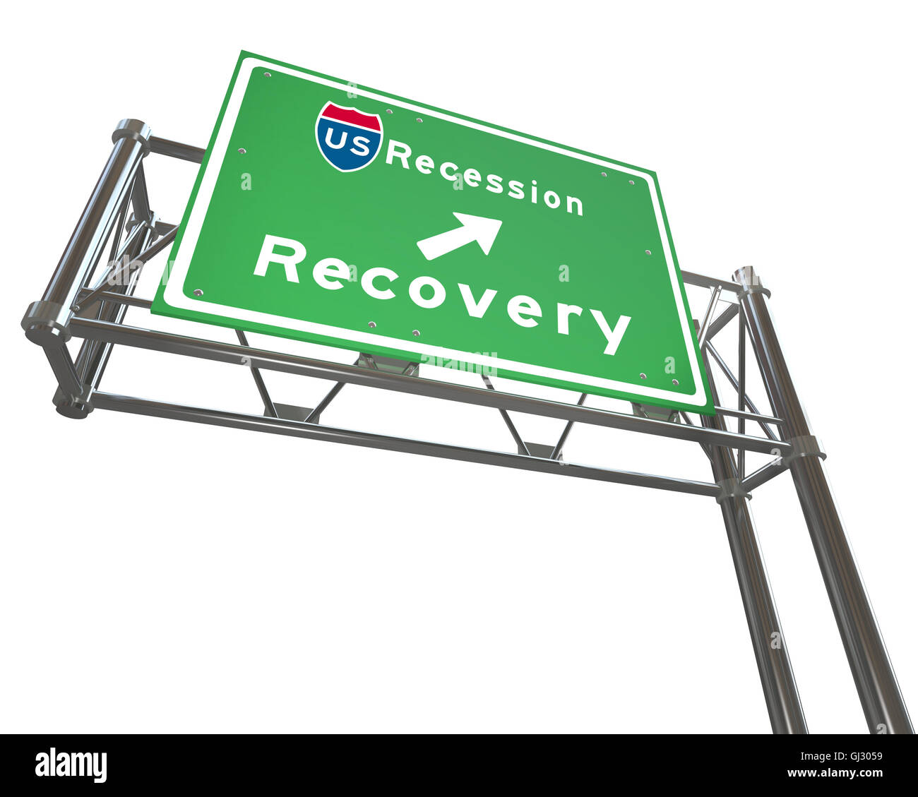 Freeway Sign - Récupération prochaine sortie de récession Banque D'Images