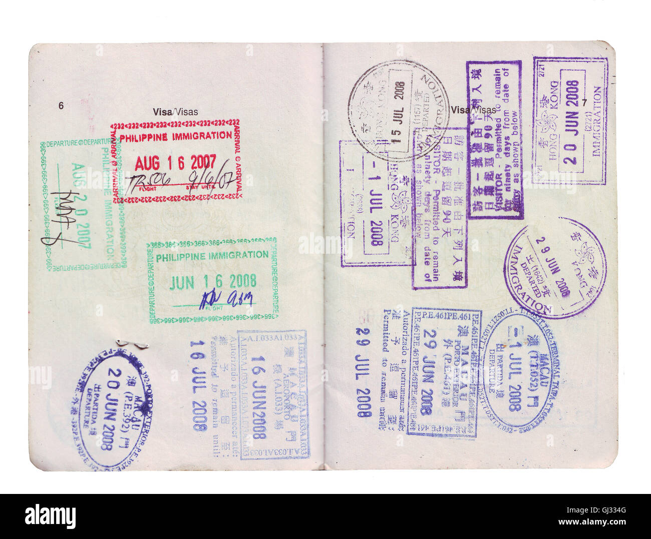 Les tampons de visa sur le passeport Banque D'Images