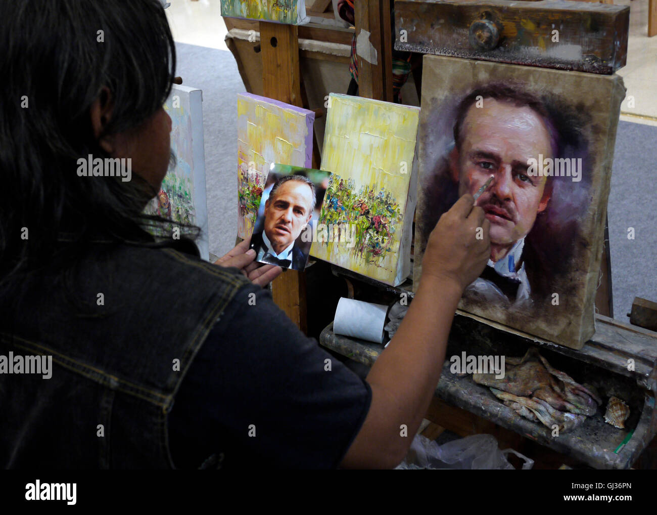 La peinture de l'artiste thaïlandais le parrain d'une photographie de Marlon Brando dans un centre commercial en Thailande Banque D'Images