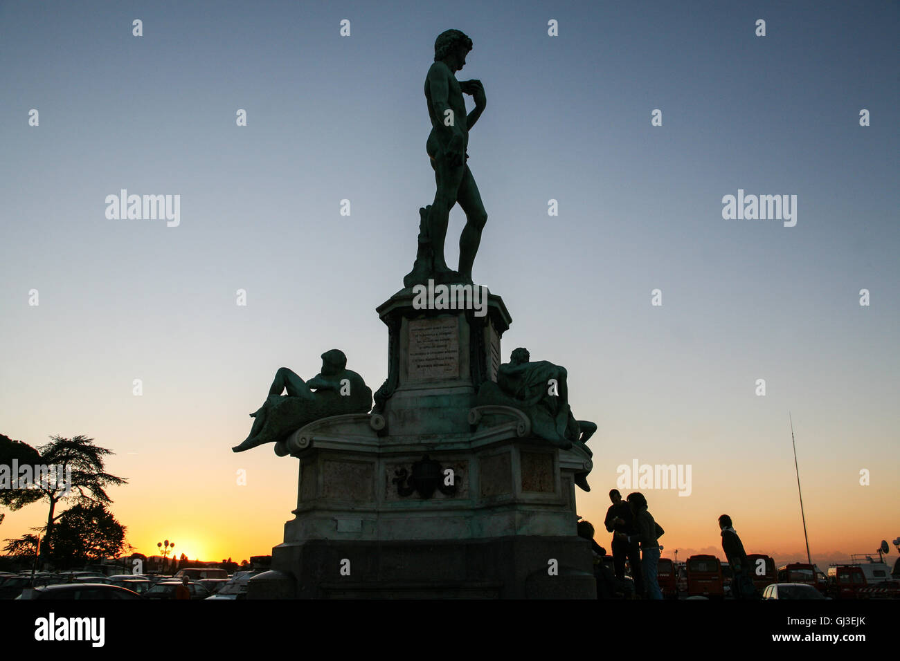 Copie de la statue de David à la Piazzale Michelangelo Florence au coucher du soleil/ Florence, Toscane, Italie. © Paul Quayle Banque D'Images