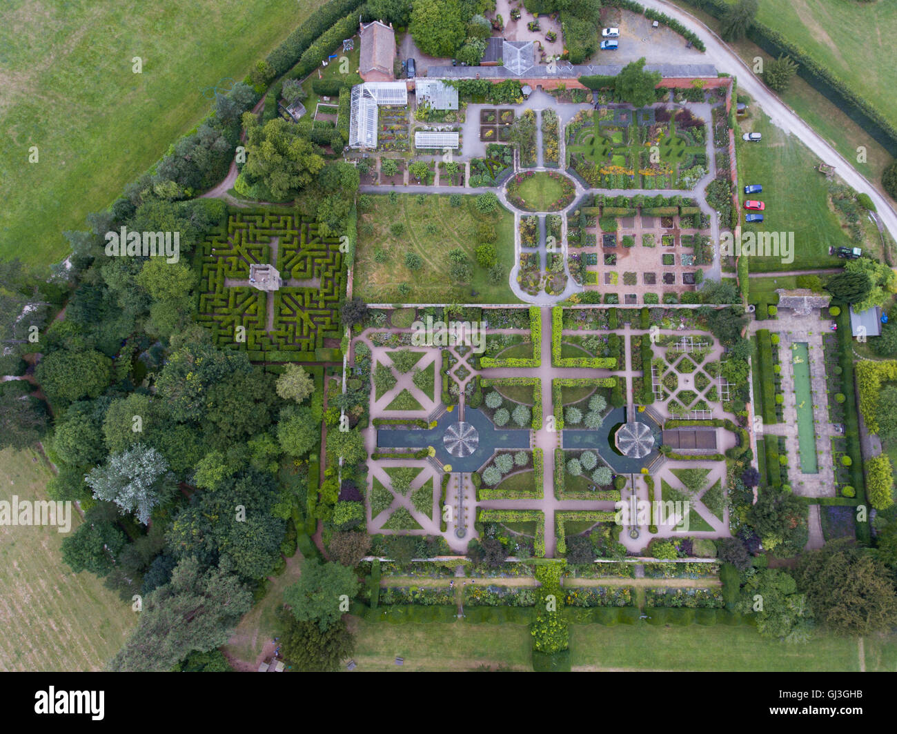 Arial voir jardin d'Hampton Court, Herefordshire Banque D'Images