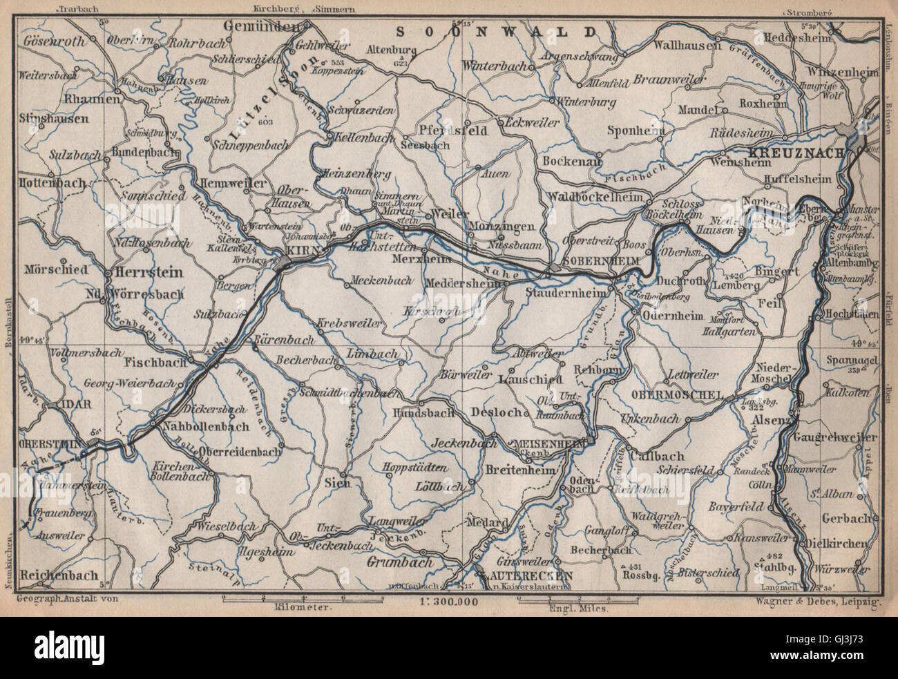 NAHETAL. Idar-Oberstein Kirn Monzingen Rüdesheim Kreuznach Sobernheim, 1896 map Banque D'Images